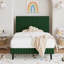 Bed Frame, Velvet Upholstered Bed Frame With Headboard And Footboard, Vertical Channel Tufted Headboard, White/ Black/ Pink/ Green/ Blue, Twin/ Full/ Queen/ King * Bed Frame Queen Queen Bed Frame Bed Frame Full Full Size Bed Frame King Size Bed Frame Twin Bed Frame Room Decor Home Decor Christmas Decor Bedroom Decor Valentine Day Decor Storage Living Room Decor Furniture House Decor - 綠色 - 查看 15