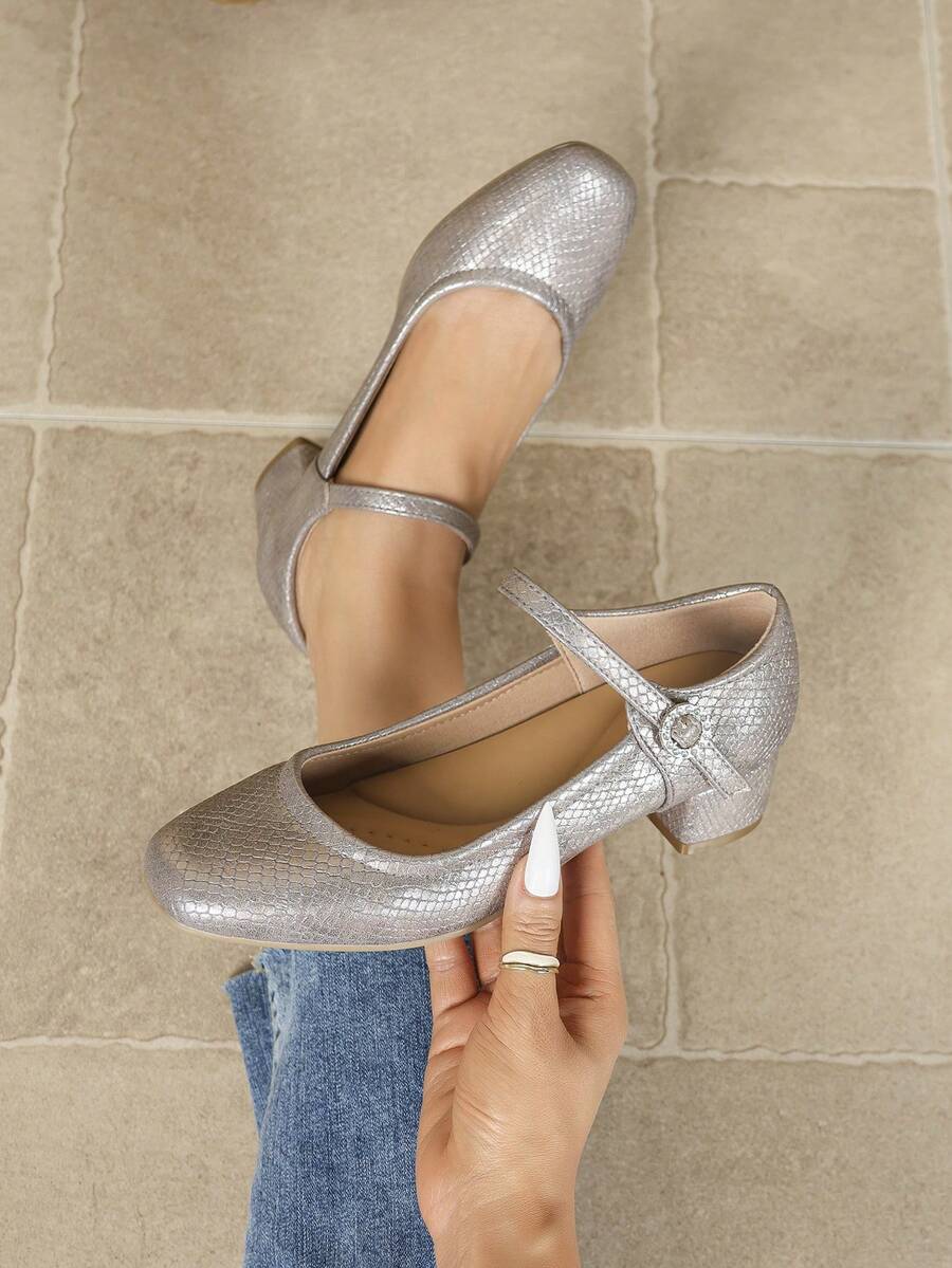 Giày lười đế vuông đế mềm đính đá thoải mái cho nữ - Xám - Xem 1