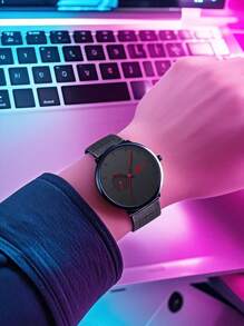 BIDEN Reloj de cuarzo para hombres BIDEN, correa de malla de acero inoxidable ultrafina, estilo de negocios casual, adecuado para uso diario, regalo para vacaciones y cumpleaños