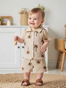 Toddler Baby Boy Summer Outfit Short Sleeve Shirts Top And Casual Shorts Set Cute Kids Clothes Toddler Boy Clothes Kid Summer Outfits Beach Wedding Birthday - 卡其色 - 查看 4