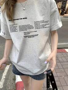Japanese Style Women Casual Loose Round Neck Versatile Printed Short Sleeve T-Shirt, Spring/Summer