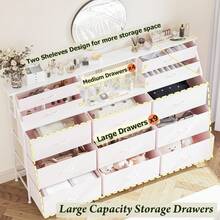 72" Extra Wide Bedroom Dresser With 13 Large Drawers & 2 Shelves, Fabric Design, Sturdy Metal Frame & Wood Top For Closet Organization