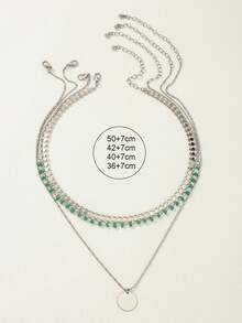 4件套时尚波西米亚风格金属绿松石吊坠项链 - 銀色 - 查看 3