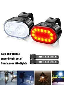 [Super Bright Bicycle Lights] Front & Rear Set, One-Key Quick Release, USB Rechargeable + 350mAh Battery Life, IPX4 Waterproof & Rainproof Design, Night Riding Safety Warning Light