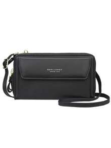 双拉链大容量长款钱包，女士斜挎手机包，手拿包，迷你钱包，腕包 - 黑色 - 查看 5