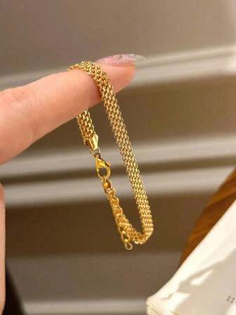 1 st guldpläterad rostfritt stål 18K mesh armband klockarmband, minimalistisk och mångsidig för daglig dekoration