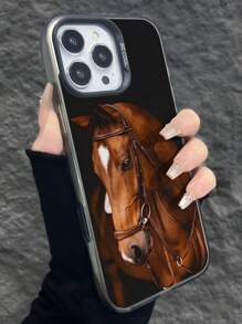 1pc Fashion Oil Painting Style Handsome Horse Pattern Matte Finish, Independent Button + Independent Camera + Anti-Slip Soft IMD Phone Case Compatible With Iphone &