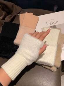 1 par de nuevos guantes sin dedos de media mano de felpa de visón para mujer, de unicolor, suaves y cálidos para el invierno
