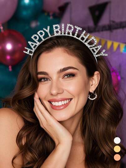 1个闪亮“生日快乐”字母发箍，水钻派对氛围发箍，摄影道具，适用于生日派对、电影拍摄、嘉年华/化装舞会、发箍、发圈、发饰等场合。