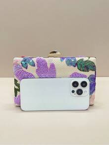 This Fashionable And Versatile Purple Sequin Floral Crossbody Bag Is Elegant And Unique, Featuring Random Floral Embroidery. It Is An Ideal Choice For Evening Parties, Galas, Bridesmaid Events, And Other Celebrations. With Its Fashionable Vintage Style, Chain Strap Design, And Compact Yet Sophisticated Look, It Suits Party Girls, Brides, College Students, Young Professionals, And Office Workers, Making It A Perfect Accessory For Parties, Galas, Weddings, And Other Special Occasions. - Purple - View 8