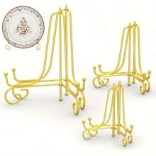 1pc Gold Iron Display Stand, Gold Iron Easel Plate Display Photo Holder Stand, Displays Picture Frames, Cookbooks, Decorative Plates, Tablets And Art