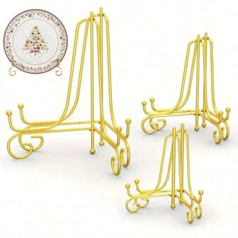 1 件金色铁艺展示架，金色铁艺画架板展示照片架，展示相框、食谱、装饰盘、平板电脑和艺术品