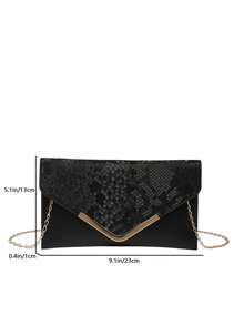 1pc Shiny Snakeskin Texture PU Leather V-Shape Gold Metal Chain Strap Women Evening Bag - Black - View 2