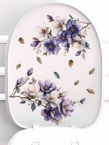 1 pieza Calcomanía para tapa de inodoro con diseño de flor y hoja verde, calcomanía floral modernista para inodoro - PVC impermeable, adhesivo para decoración de baño, decoración de pared, decoración del hogar, decoración de dormitorio (30cm x 45cm) para arte de pared del baño, decoración del hogar, decoración de la sala de estar, artículos de decoración de primavera para refrescar su hogar, para el Día de la Madre y los adhesivos decorativos del baño, regalos conmemorativos de graduación y cumpleaños
