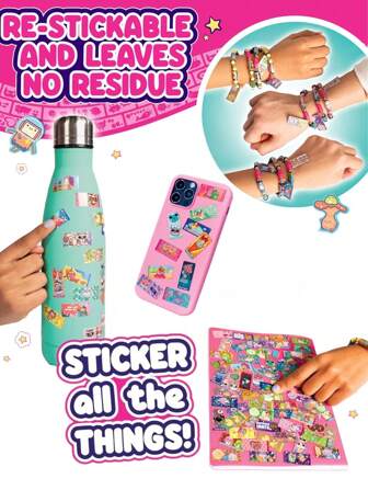 160 件可穿戴和可共享贴纸手环、贴纸卷（随机颜色）、120 张迷你贴纸、手环和贴纸书、多种颜色和款式、包装可能有所不同、70 件/140 件/80 件、学校用品、返校