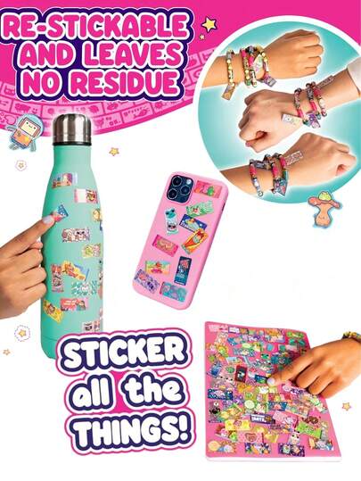 160pcs Wearable & Shareable Sticker Bracelet, Sticky Rolls Random Color, 120 Mini Stickers, Bracelet And Sticki Book, Assorted Colours And Styles, Packaging May Vary