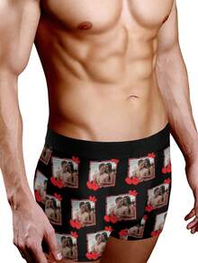 Calzoncillos tipo bóxer personalizados para hombres, con diseño de foto personal, divertidos, lindos, adorables y únicos. Regalos personalizados de calzoncillos para esposo, novio u hombre por San Valentín, cumpleaños, aniversario, Navidad, boda u otras ocasiones especiales. Boxers cómodos y coloridos con diseño personalizado.