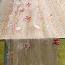 1pc Pleated Table Runner, Semi-Transparent Bali Crinkle Chiffon Table Runner, Bohemian Polyester Table Runner For Wedding Dining Table Decor, Bohemian Country Party Bridal Shower Decor