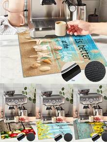 1pc Starfish & Sunflower Pattern Table Mat, Coffee Machine Mat, Kitchen Drain Mat, Modern Style, Suitable For Home And Coffee Shop Decoration - Multicolor - View 2
