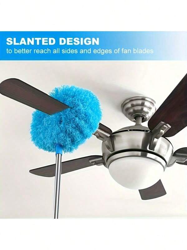 12 Ft Long-Handled Microfiber Ceiling Fan Duster - Dust-Locking, Reusable, Machine Washable, Effortless Cleaning Brush - Detachable Brush For Easy Cleaning, Ideal For RVs & Home Use