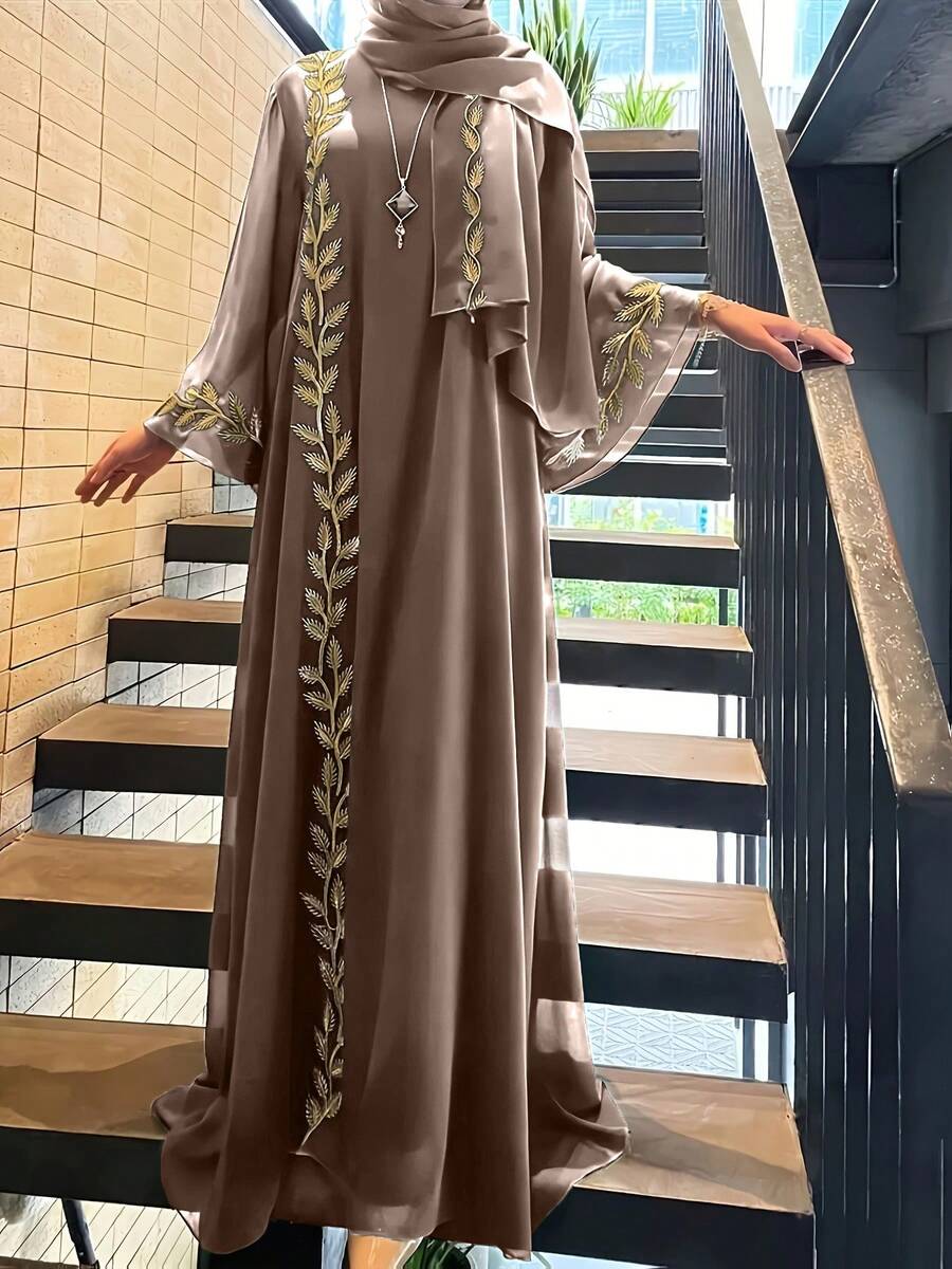 两件套时尚街头风，刺绣长袍+头巾