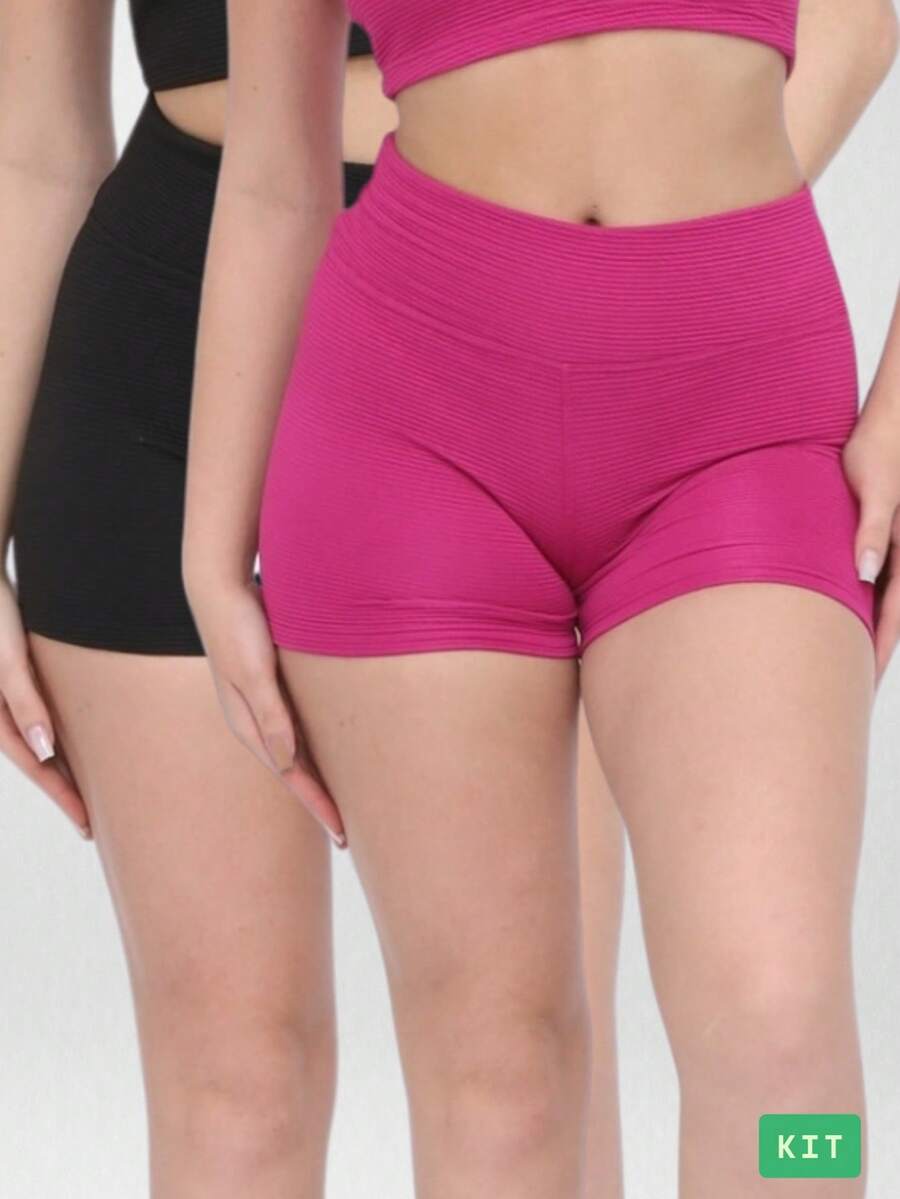 Kit 2 Short Canelado Feminino Roupa Academia Fitness Esportivo para Treino