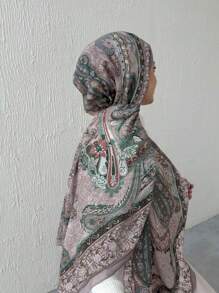 1 stuk Chiffon Hijab bedrukte sjaal, elegante en luxe retro kleur vrouwen hoofddoek sjaal Hijab Abaya accessoires vrouwen sluier