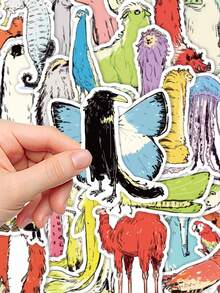 50张细长动物油画插画贴纸手册笔记本电脑手机壳行李箱滑板头盔桌面装饰贴