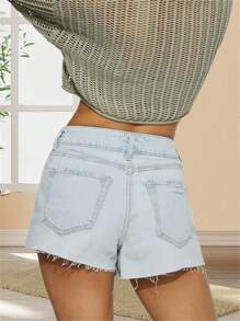 Women's Ripped Denim Shorts Stylish Blue/Black Mid-Rise Jean Shorts For Summer Spring