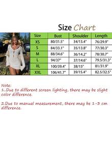 Women's V-Neck Sheer Mesh Hollow Out Tie-Knot Button Crochet Long Sleeve Cover Up, Sexy Solid Fitted Mini Knit Beach Bikini Dress, Spring/Autumn - White - View 5