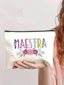 1pc Teacher Gifts,To Best Teacher Ever Letter Print Makeup Bag,Gift Bag Zipper Bag For Travel Makeup Bags Makeup Organizer Make Up Organizer Makeup Storage Makeup Pouch Make Up Pouch,For Holiday Beach, Bathroom Collection, Bedroom Collection, Large Capacity