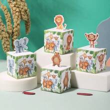 12pcs/48pcs Jungle Party 3D Boxed Cartoon Animal Cube Candy Box, Children's Birthday Gift Packaging Candy Box - Multicolor - View 1