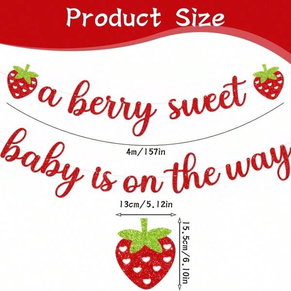 2 Stücke/Set Erdbeere Babyparty hängende Fahne, glänzende rote Beere süße Babyparty Fahne, geeignet für Erdbeere Babyparty Dekoration, Beeren 1. Geburtstag Gender Reveal Party Zubehör