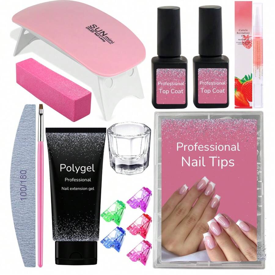 Complete Gel Nail Extension Manicure Kit Polygel Oven Cabin Beginner - 淺粉色 - 查看 1
