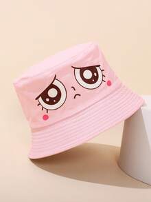 1pc Children 3-8Y Cute Reversible Sun Protection Casual Bucket Hat - Expression Bucket Hat - View 2