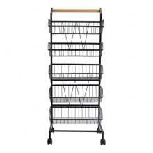 Living And Home 5-Shelf Kitchen Cart - Movable Storage Trolley With Wheels (42cm W Black)