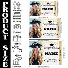 1pc Personalized 2025 Graduation Portrait & Name Custom Party Banner, Polyester Fabric, Graduation Themed Photo Background Suitable For Home, Outdoor, Yard, Classroom, Decor