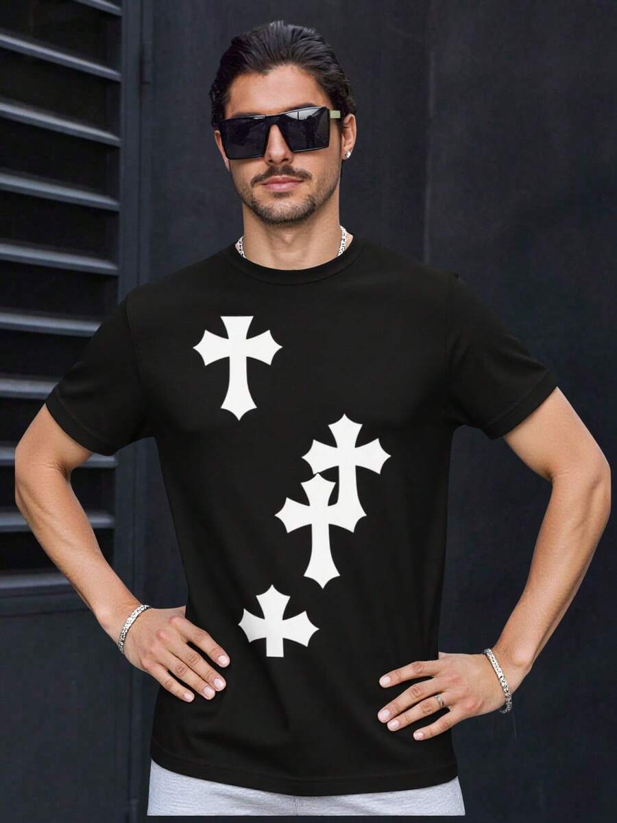 Playera Oversize Camiseta Cruces Unisex Frente o Espalda - Negro - Ver 1