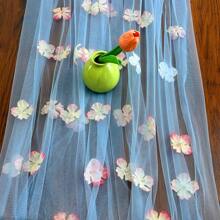 1pc Ruched Table Runner, Semi-Sheer Bali Crinkle Chiffon Table Runner, Bohemian Style Polyester Table Scarf, Suitable For Wedding Table Decor, Boho Countryside Party Bridal Shower Decoration