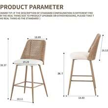 Rattan Counter Height Bar Stools Set Of 2, 26" Boucle Fabric Upholstered Barstools With PE Rattan Cane Back, Bar Chairs Counter Stools For Kitchen Island,Beige White - 棕色 - 查看 2