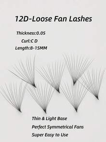 600Fans Per Box Premade Fan Lashes Pointy Base Loose Fan Lashes 10D/12D/14D/16D/18D/20D Promade Fan Lashes 0.05mm Thickness 8-15MM In D Curl For Eyelashes Extension - D - View 25