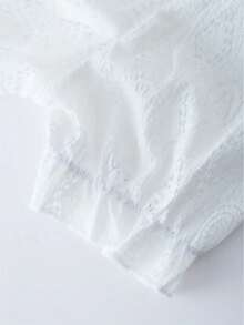 Áo kiểu ngắn ren rỗng mùa hè cho nữ, áo kiểu tay ngắn bồng bềnh thanh lịch, màu trắng dành cho nữ. - trắng - Xem 6