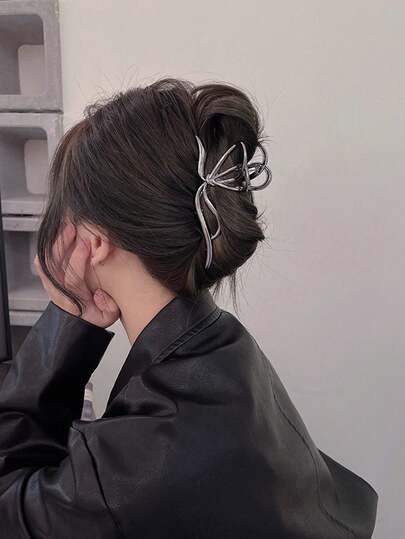 1/2/3个装蝴蝶结发夹，金属合金简约蝴蝶结发爪夹，适合女性，适用于浓密头发，发夹，发卡，抓发夹，秋冬季女士度假装扮及夏季海滩造型发饰