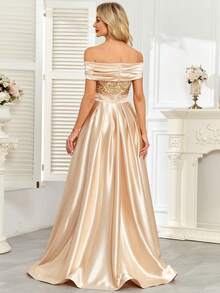 hezixi Elegant Sexy Detailed Sequin Backless Halter Tank Top, Suitable For Wedding, Birthday Party, Formal Dinner, Music Festival, Wedding Guest, Bachelorette Party, Stage/Concert, Summer/Fall - Champagne - View 3