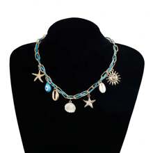 1 pièce Collier léger de style bohème avec éléments d'étoile de mer et de coquille, chaîne de clavicule de luxe