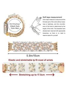 1pc Pearl Diamond Watch Band Stylish Unique Elastic Strap For Men Women Compatible With Apple Watch 38mm To 49mm Watch Band Perfect For Weddings Vacations Graduation And Back To School Gifts