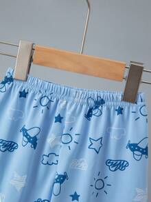 4pcs/Set Kids Cartoon Excavator Print Vest & Shorts Set, Lightweight Summer Casual Pajamas, Plane Pattern - Multicolor - View 11