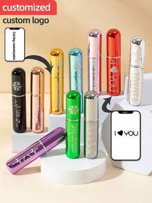 1pc Custom Engraved Wording Perfume Pour Bottle, Refillable Pump Atomizer, Birthday, Personalized Gift, Wedding Souvenir Travel Refill Container With Aluminum Case, Perfume Bottle