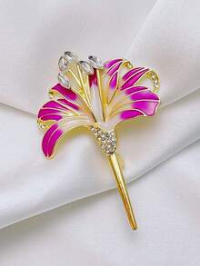 Chinese Style Lily Enamel Brooch Elegant Vintage Jewelry For Women - Multicolor - View 3