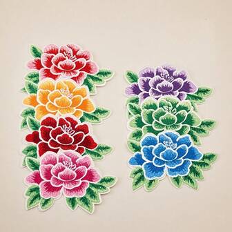 7pcs Assorted Embroidered Flower Cloth Patches, 6.5*9.5cm, Fabric Decals For Clothing, Packaging, DIY Decoration, Repair